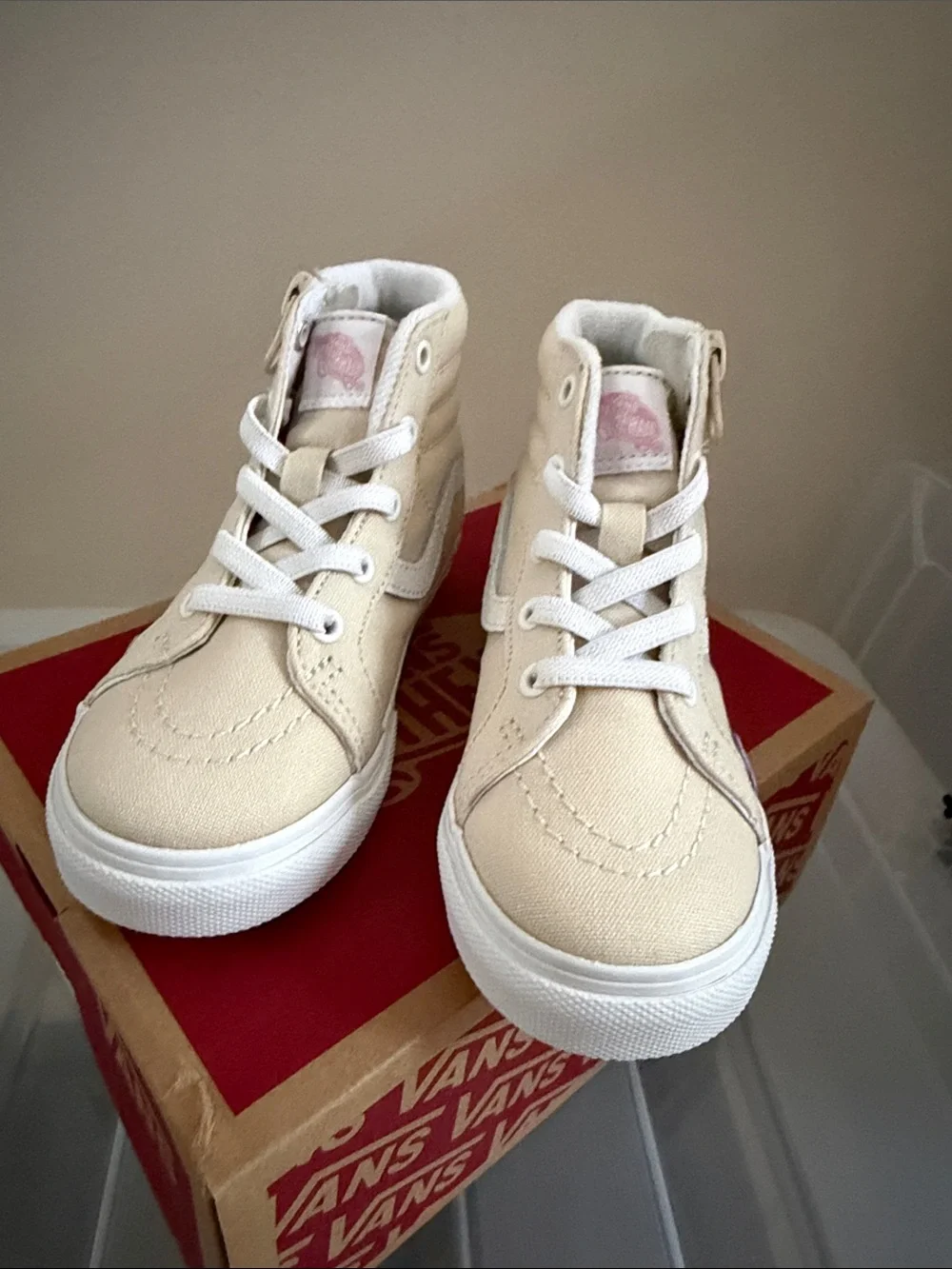Vans Kids High-Top Sneakers in Cream with Butterfly Accents